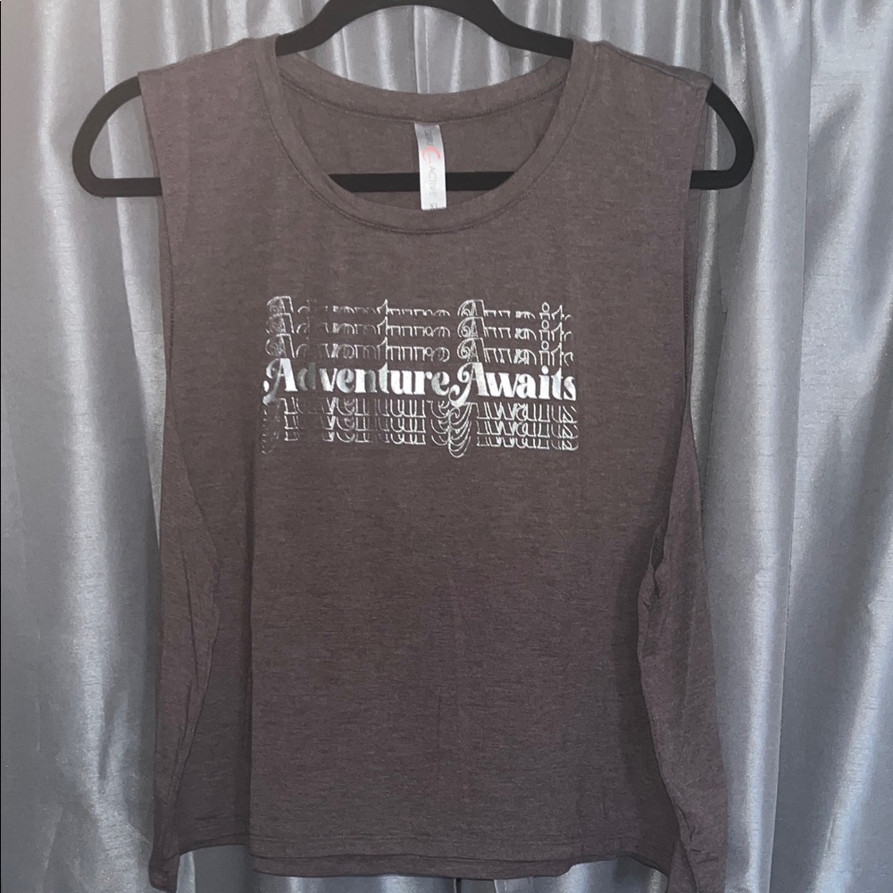 Adventure Awaits Graphic Muscle Tee - Charcoal